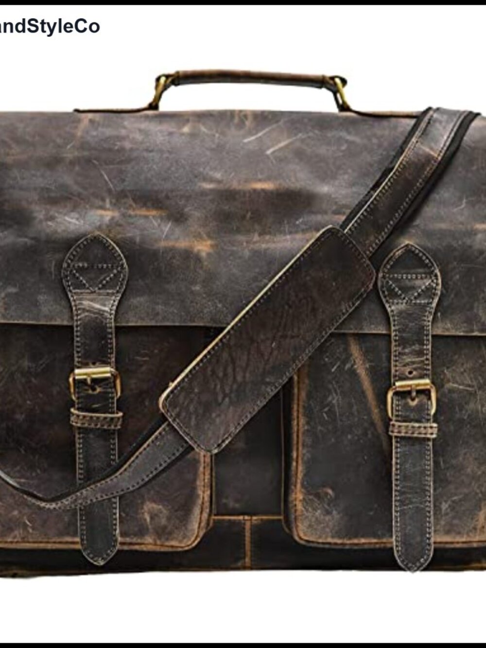 Buffalo Leather Laptop Messenger Bag Fits 17.2in Crossbody Briefcase
